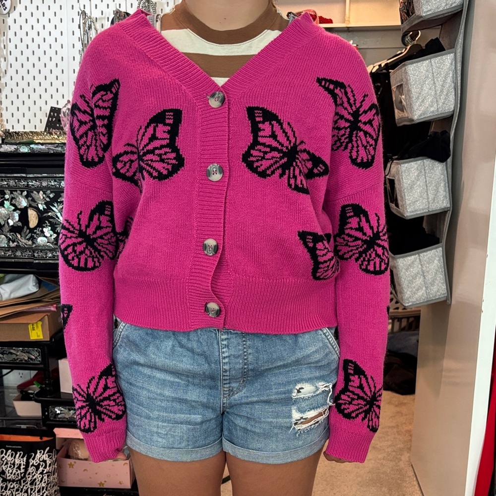 Vibrant Pink Butterfly Cardigan